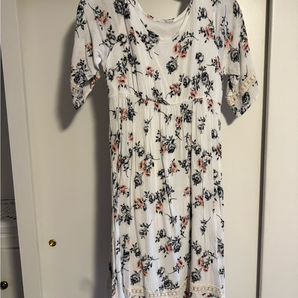 Floral White and Pink Dress